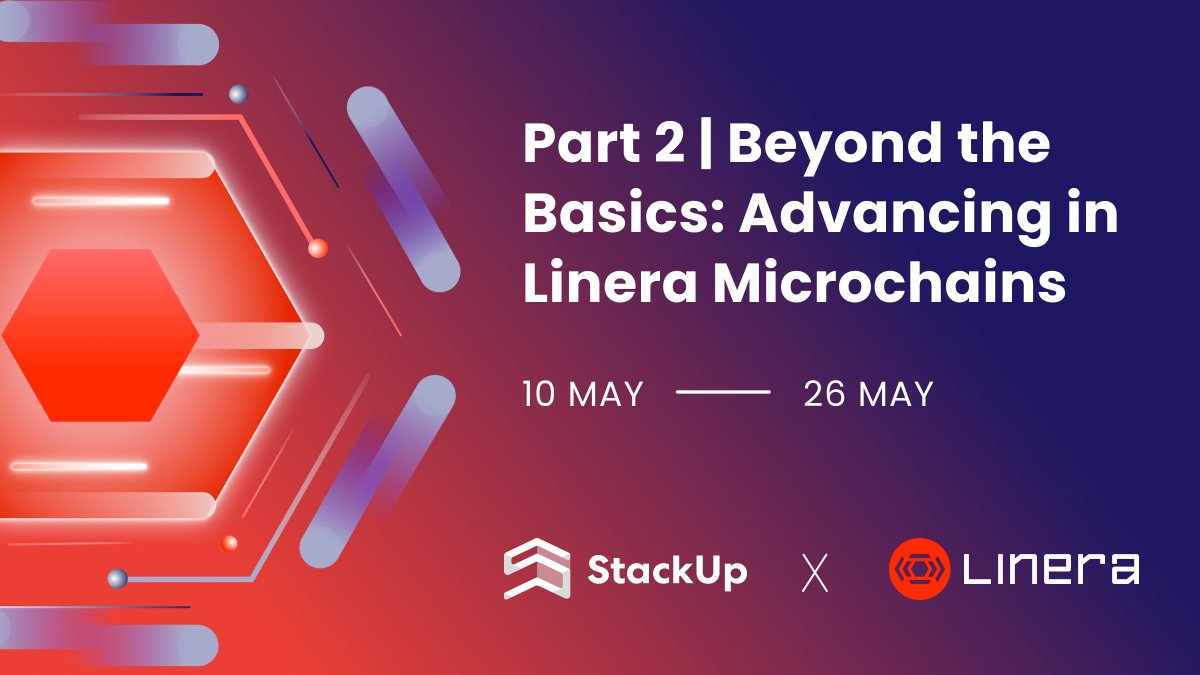 🔗 We’re back with Part 2! Dive into more advanced concepts of building on @linera_io's #microchains, inspired by research at @Meta. Create meta-fungible apps & experience the power and potential of Linera’s technology! Now LIVE 🔥 Join here ▶ go.stackup.dev/linera2-sutw
