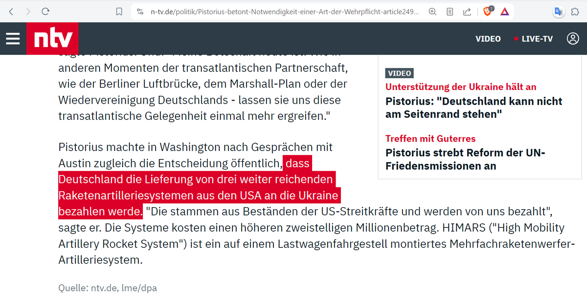 Pistorius will deutsches Steuergeld an die USA zahlen, damit die der Ukraine „helfen“.