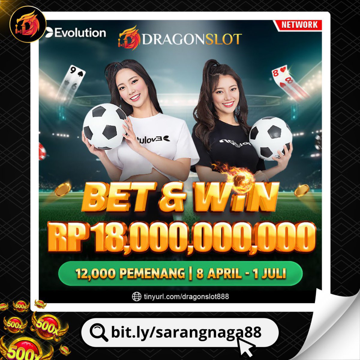 DRAGONSLOT Situs Game Online Terpercaya dan Terbaik di Indonesia DRAGONSLOT “BET & WIN' yang berlangsung dari tanggal 08 APRIL 2024 s/d 1 JULI 2024 dengan total hadiah Uang Tunai Rp 18.000.000.000. Untuk 12.000 pemenang Segera Kunjungi Website : bit.ly/sarangnaga88