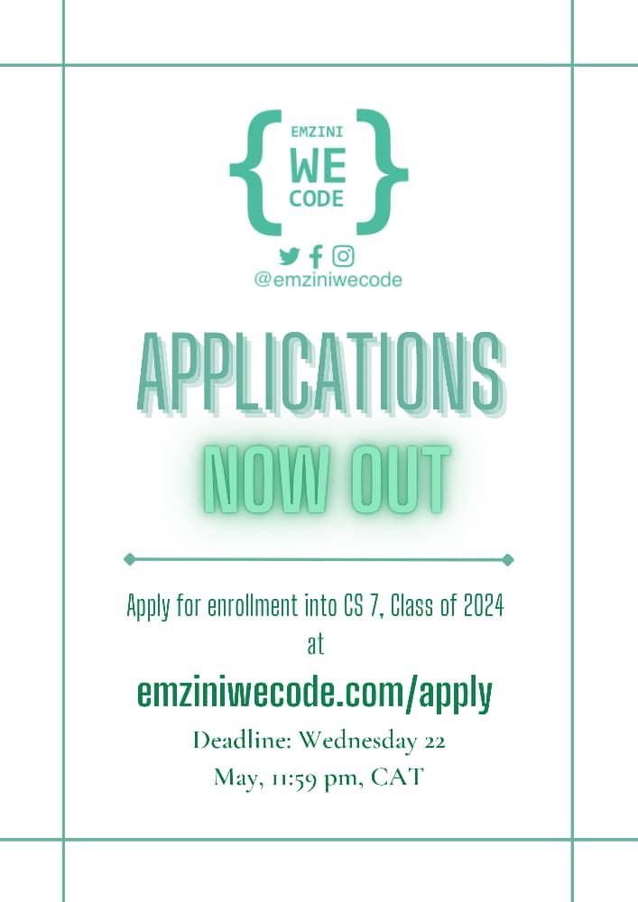 Applications for our annual CS7 : Introduction to Computer Science and Programming are live 🎉. Visit emziniwecode.com/apply to join the class of 2024.