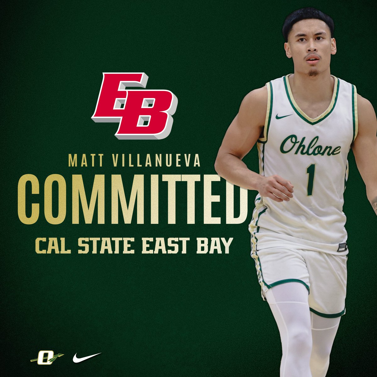 Ohlone College Men’s Basketball Sophomore Matt Villanueva has committed to Cal State East Bay to continue his athletic and academic career. Villanueva joins the Pioneers under award winning head coach Bryan Rooney to compete in NCAA Division II CCAA competition.