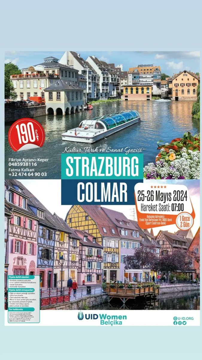 📍25-26 Mayıs 2024'te📍 gerçekleşecek olan <a href="/WomenUid/">UID Women Belgium</a> Belçika Bölge Kadın Kolları tarafından düzenlenen kültür sanat turuna sizde katılmak istemezmisiniz. Unutulmaz anlar ve yeni deneyimler için sizleri aramızda görmekten mutluluk duyarız. 
<a href="/ayranci_fikriye/">Fikriye Ayrancı Keper 🇹🇷</a> 
<a href="/CimenEnis/">ENİS ÇİMEN</a>