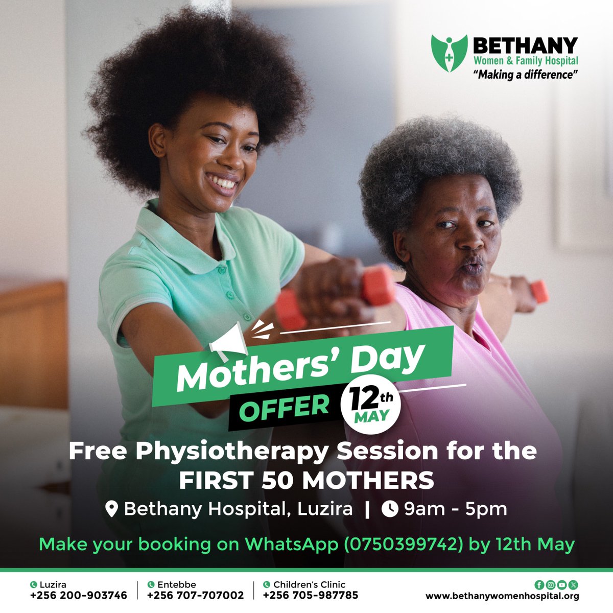 As we celebrate the strength and resilience of all mothers out there, we're offering FREE physiotherapy sessions to the first 50 moms who book with us!

Book via Whatsapp >> 0750399742.

 💪 Take care of yourself, you deserve it. 

Reserve your spot! #WomensDay #MakingADifference