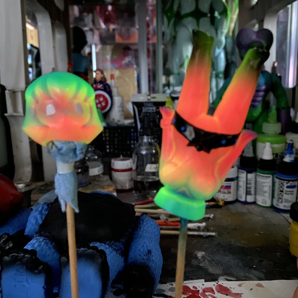 maxtoyco's tweet photo. Still working away on many customs so can only show a few … here’s one using a glow in dark Lady Maxx figure 😬👍✨✨ #maxtoy #maxtoyco #marknagata #kaiju #captainmaxx #sofubi https://t.co/ZjgDJu73U4