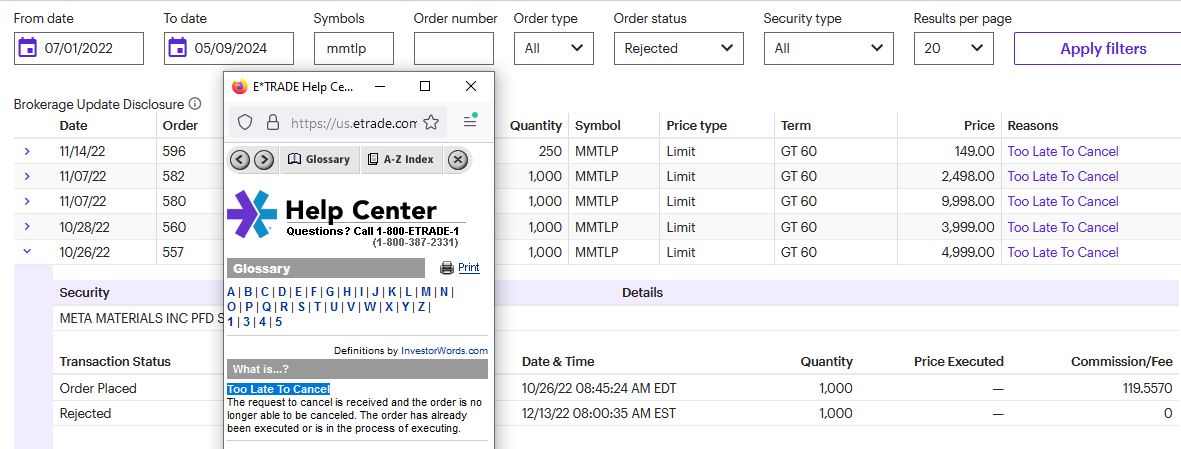 #MMTLP #MMTLPsetaDATE $MMTLP  Exactly.  Yes, E*TRADE was my main brokerage who said they'd let me sell my $MMTLP shares, up until December 12th, per updates they provided...nothing otherwise in any of their online system updates.   'Where in the information from Metamaterials can