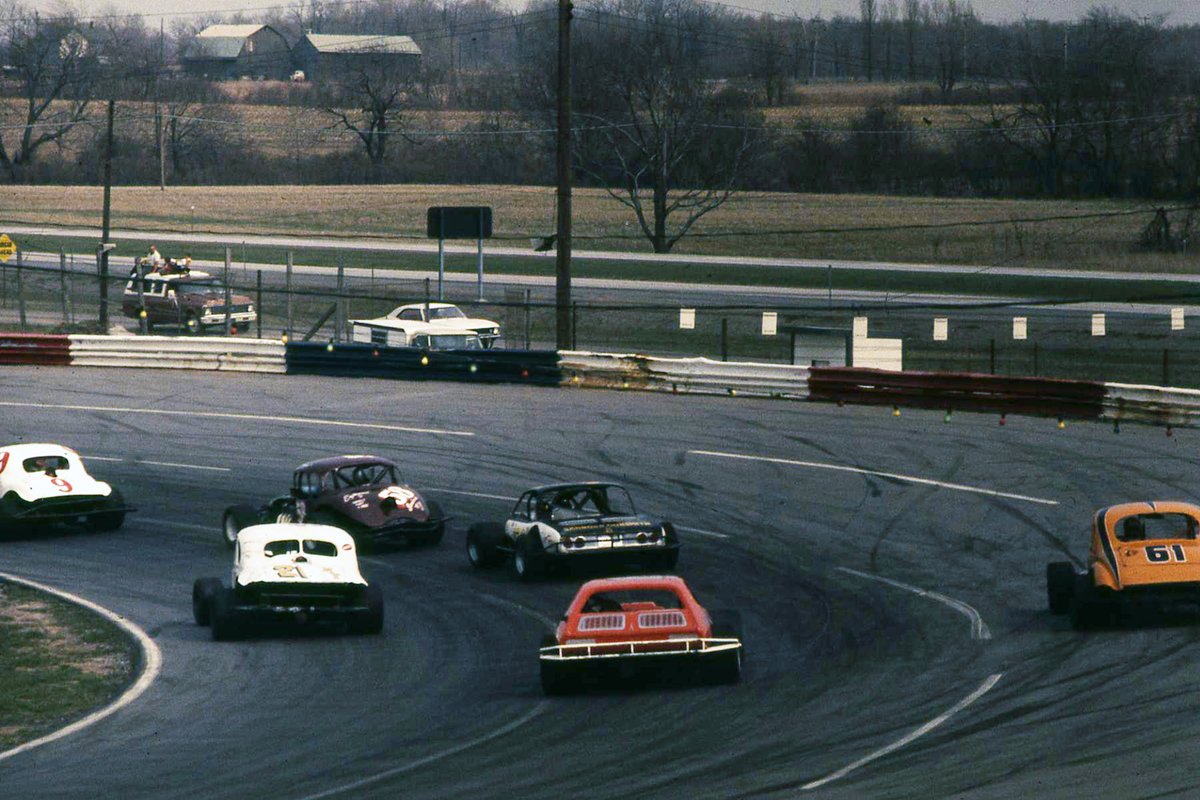 Final #TBT #Buffalo .@NASCAR for tonight: 
Lancaster (NY) Speedway, 1972. 
Jack Trophia photo.
L to R:
9 -- Chuck Boos
58 -- Merv Treichler
21 -- Gary Kelly
56 -- Gary Iulg
6 -- Maynard Troyer
61 -- Richie Evans
.@LancasterMtplx