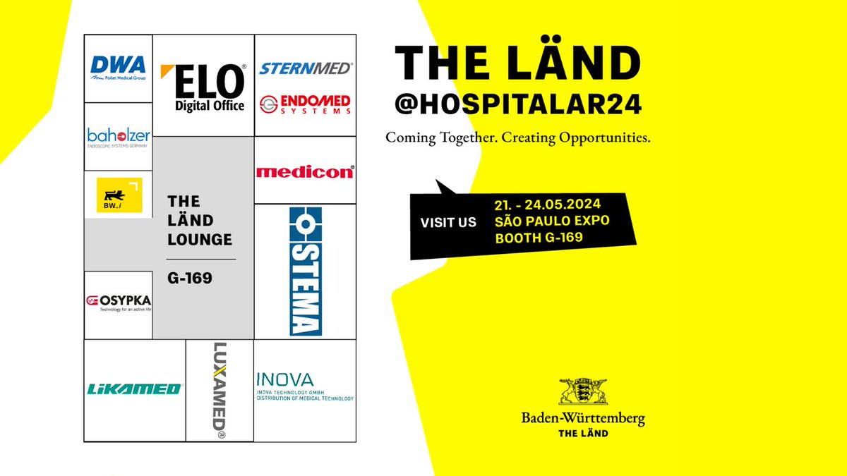 We're looking forward to exhibiting at #Hospitalar with 11 #medtech companies from #THELÄND. From #endoscopy devices to #therapy chairs and diagnostic instruments: the companies from the German Southwest cover the entire spectrum of the medtech sector 👉 bit.ly/3UNTS0i.