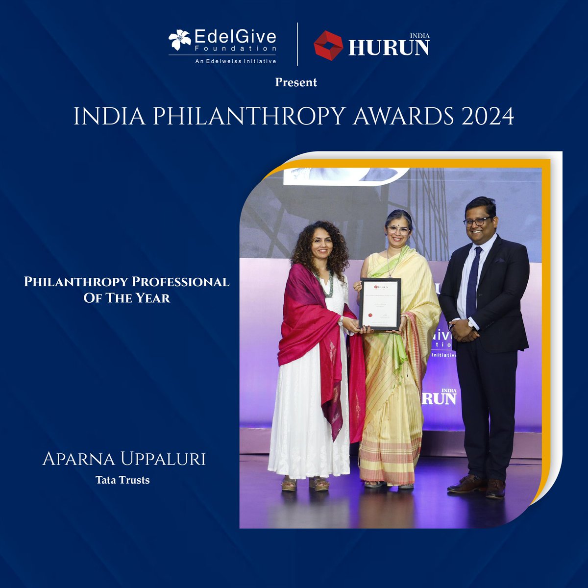 Aparna Uppaluri , Tata Trusts receiving the Philanthropy Professional Of The Year. #IndiaPhilanthropyAwards2024 #PhilanthropyIndia #GivingBackIndia #CelebrateGiving #IndiaGives #IPALive #HonoringHeroes #SocialImpactIndia