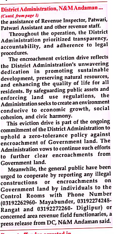 DC_NMAndaman's tweet image. District administration&apos;s zero tolerance towards encroachment sends a clear message: Govt. lands are not up for grabs. Vital for maintaining order and community well-being. #ZeroTolerance #PublicSpaces
