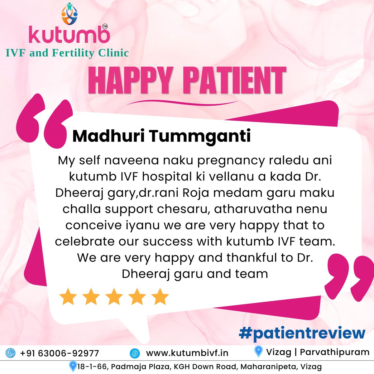 Thank you for sharing your experience and allowing us to be a part of your journey. Contact our expert now: +916300692977 #patientreviews #patientreview #happypatient #ivf #ivfcost #testtubebaby #testtubebabycentre #ivftreatment #ivftreatmentprocess #ivfclinic #bestivfclinic