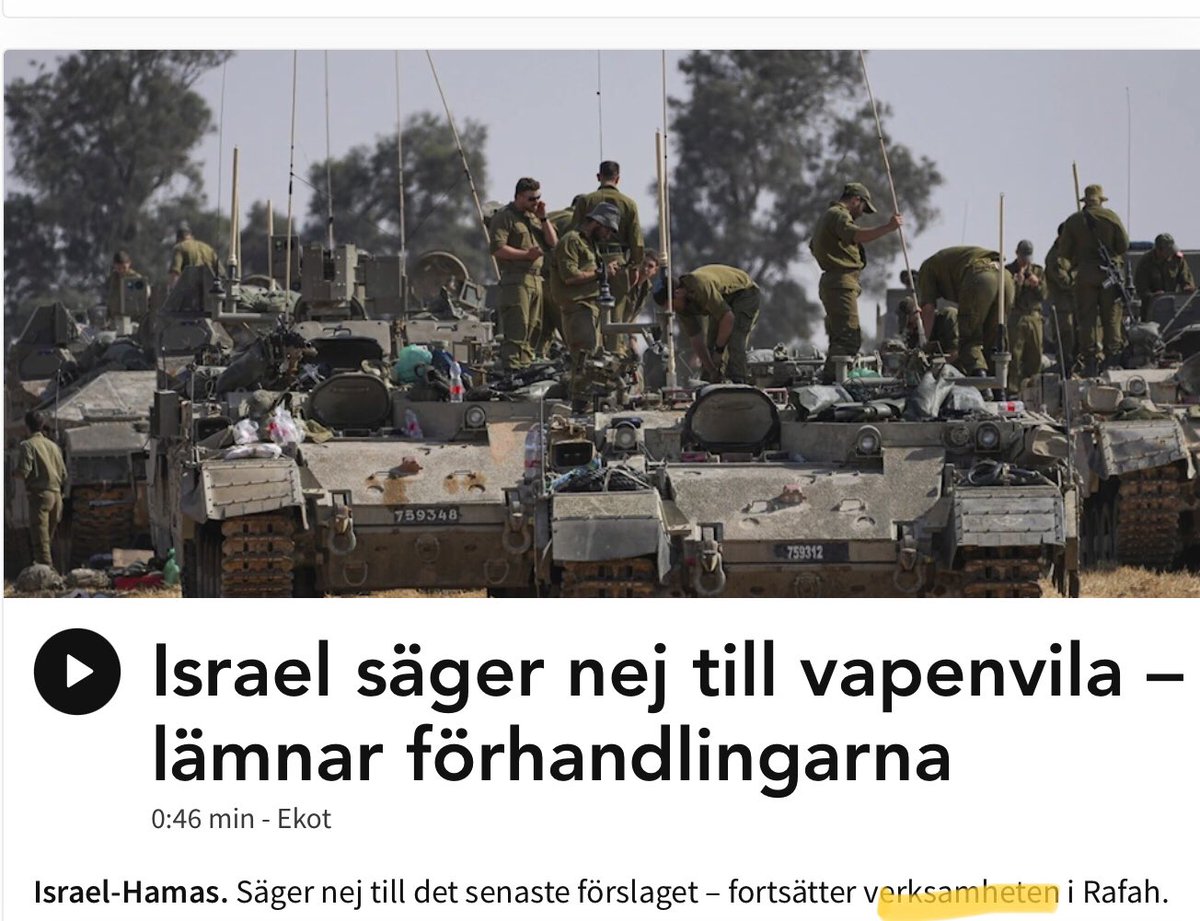 Israel säger nej till vapenvila och fortsätter ”verksamheten” i Rafah rapporterar ekot. Dessa förmildrande beskrivningar av Israels folkmord i Gaza. De flesta som dödas är civila, kvinnor och barn.