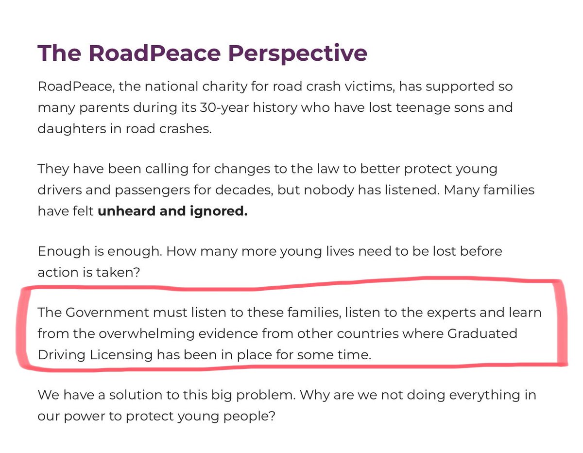 After decades of helping road crash victims and their families, @roadpeace support @kimleadbeater proposed Bill to support young drivers from learner to gaining valuable experience with a British #GDL. This intervention has been proven to reduce the number of deaths and serious…