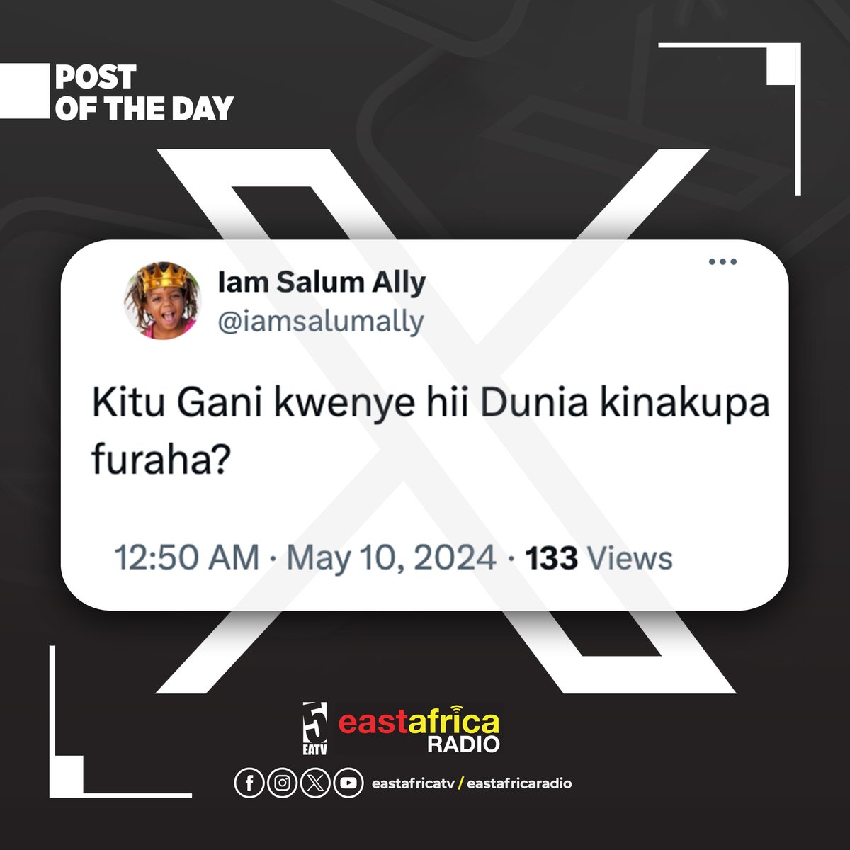 #PostOfTheDay:Kwenye hili kuwa mkweli tu,

Cc: @iamsalumally

#EastAfricaTv #EastAfricaRadio #PostOfTheDay #HainaKuchoka #KunaKitu