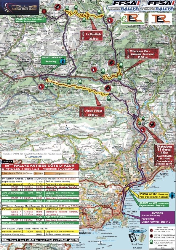 PROGRAMME VENDREDI 10 MAI : Étape 1
🔹️ ️Total ES : 119,40 km
🔸️ Total liaison : 453,55 km
ES 1️⃣ Villars sur Var – Massoins Tournefort 
ES 2️⃣ La Couillole
ES 3️⃣ Alpes d’Azur
ES 4️⃣ Villars sur Var – Massoins Tournefort 
ES 5️⃣ La Couillole
ES 6️⃣ Alpes d’Azur