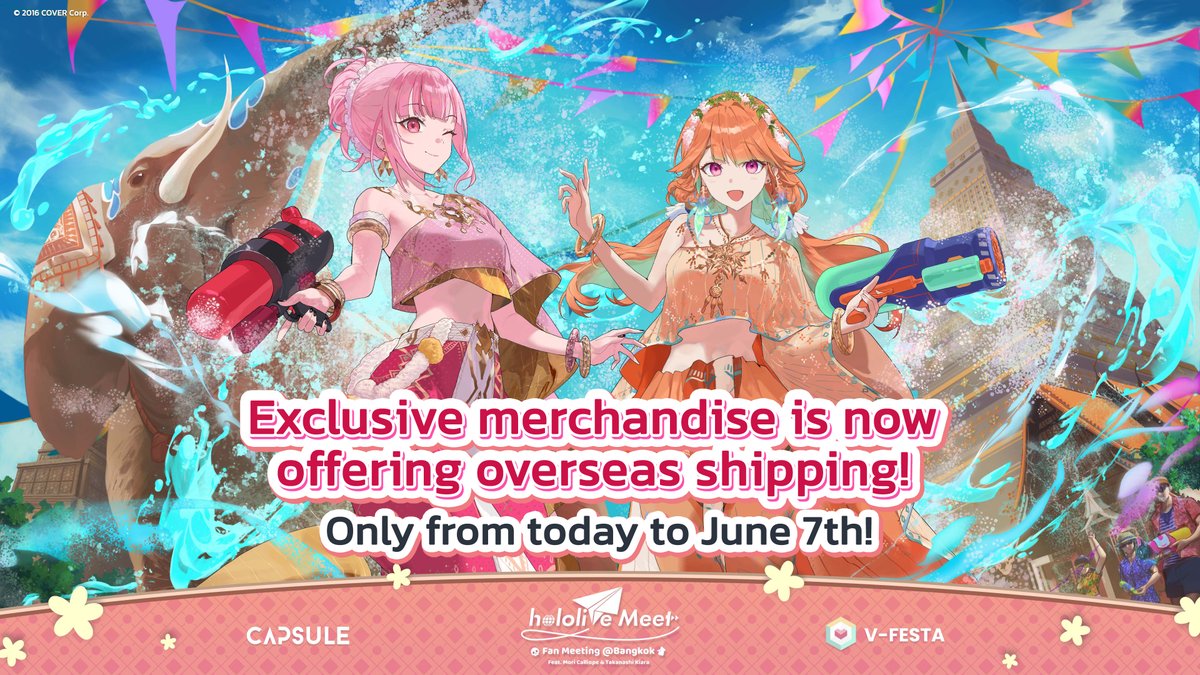 📢Calling all TAKAMORI fans worldwide!! 💀🐔 We heard you loud and clear! hololive Meet Fan Meeting at Bangkok Feat. Mori Calliope & Takanashi Kiara exclusive merchandise is now offering overseas shipping! Place your order here! cmer.co/pages/holomeet…