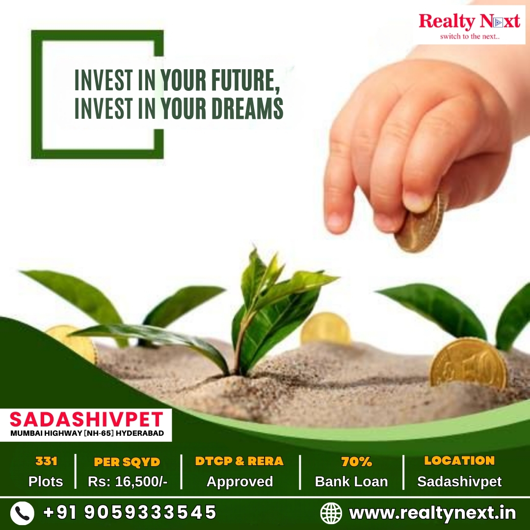 Hyderabad Best Plots for sale at Sadashivpet: Invest in your future!'Invest in your dreams'!  

Call Now: 9059333545  
Website: realtynext.in 

#realtynext #RealEstate #realestateinvestment  #Hyderabad #Sadashivpet #TrendingNow #RERA #property #investment #plotsforsale