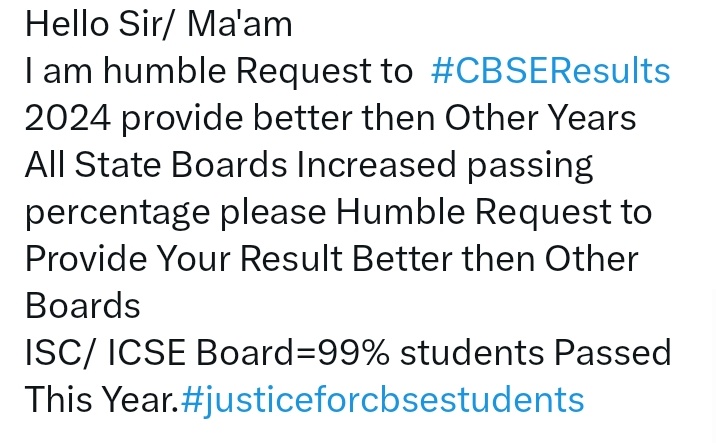 Y48382's tweet photo. Cbse result 2024 #JUSTICEFORCBSE @cbseindia29 @Cbse_official @cbse @EduMinOfIndia @pariksaguru  #CBSEResults https://t.co/OgmGBAGUZn