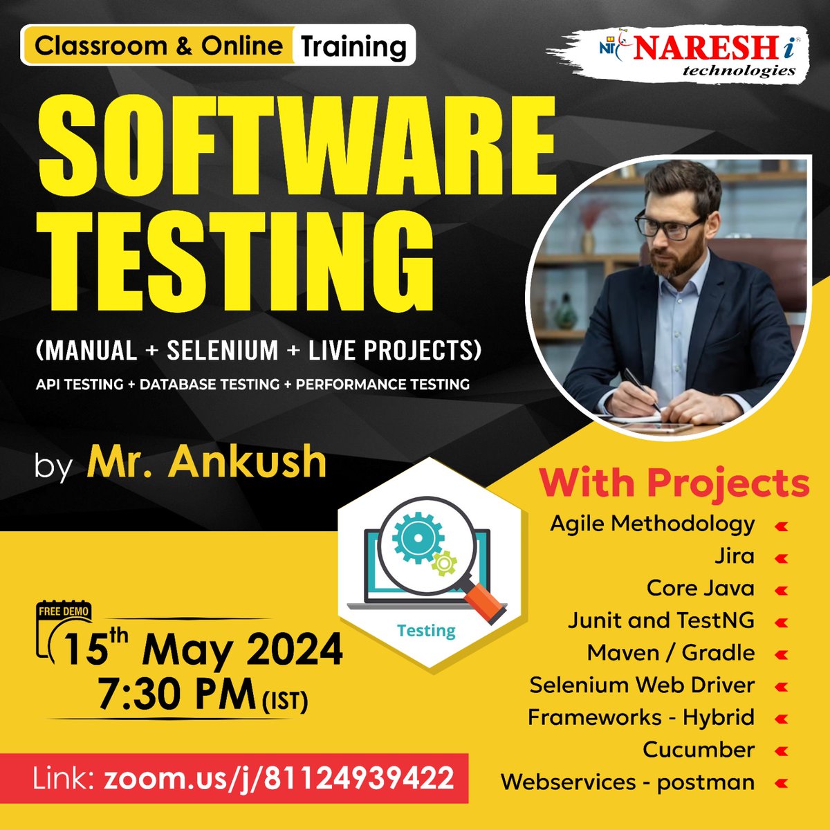 ✍️Enroll Now: bit.ly/3QETQpb
👉Attend a Free Demo On Selenium By Mr. Ankush .
📅Demo On : 15th May @ 7:30 PM (IST).

#selenium #manual #automation #softwaretesting #jira #corajava #webservices #frameworks #seleniumwebdriver #course #cucumber #testing #software #learning