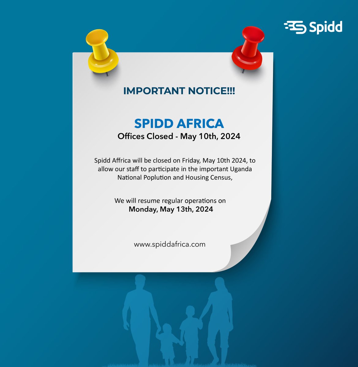 Spidd Africa will be closed Today Friday, May 10th, 2024, to allow our staff to participate in the important Uganda National Population and Housing Census. For urgent matters on May 10th, please contact us via email at info@spiddafrica.com #UgandaNationalCensus #BeCounted
