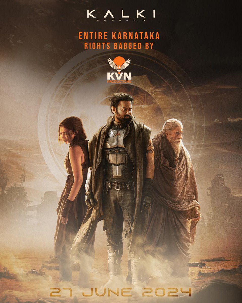 Get ready to dive into the FUTURE 💥 #Kalki2898AD Karnataka Release by @KvnProductions, grand release on June 27th, 2024! #Prabhas @SrBachchan @ikamalhaasan @deepikapadukone @nagashwin7 @DishPatani @Music_Santhosh @VyjayanthiFilms @Kalki2898AD @SUPRITH_87 #Kalki2898ADonJune27