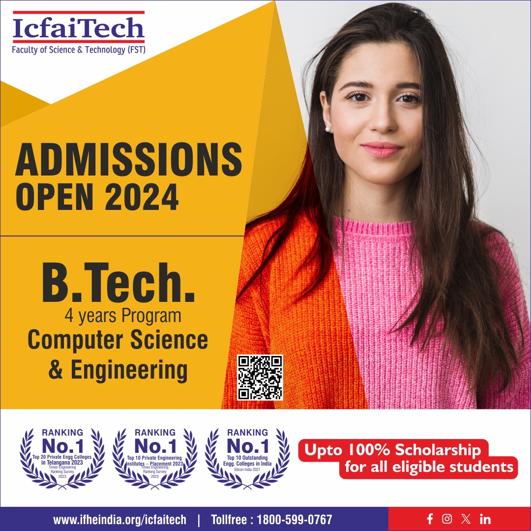 🚀 Unlock your potential in the realm of technology!
✅ Admissions now open for the 4-year B.Tech. program in Computer Science & Engineering at ICFAI Tech Hyderabad.
👉 Apply Now! ifheindia.org/icfaitech/Adm2…
📞 Toll-free: 1800-599-0767
#AdmissionsOpen #Btech2024