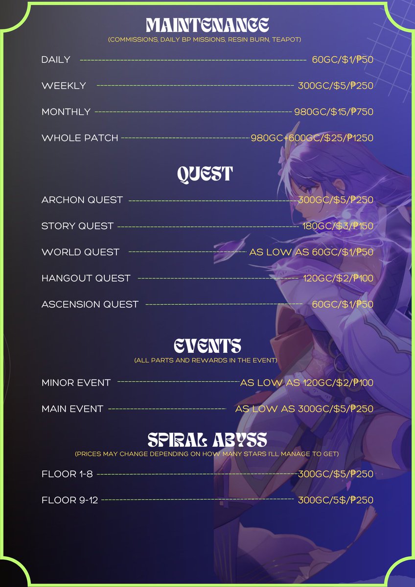 Lucius_Askeladd's tweet image. ✨25% OFF✨

Hiii it's me Askee!! Feeling tired or don't have time to play? Then allow me to be your genshin pilot! Will do my best to take care of your acc! So if ever you're interested or have any inquiries please don't hesitate to DM me! Thankyou!&amp;lt;3

#GenshinImpact #genshintwt