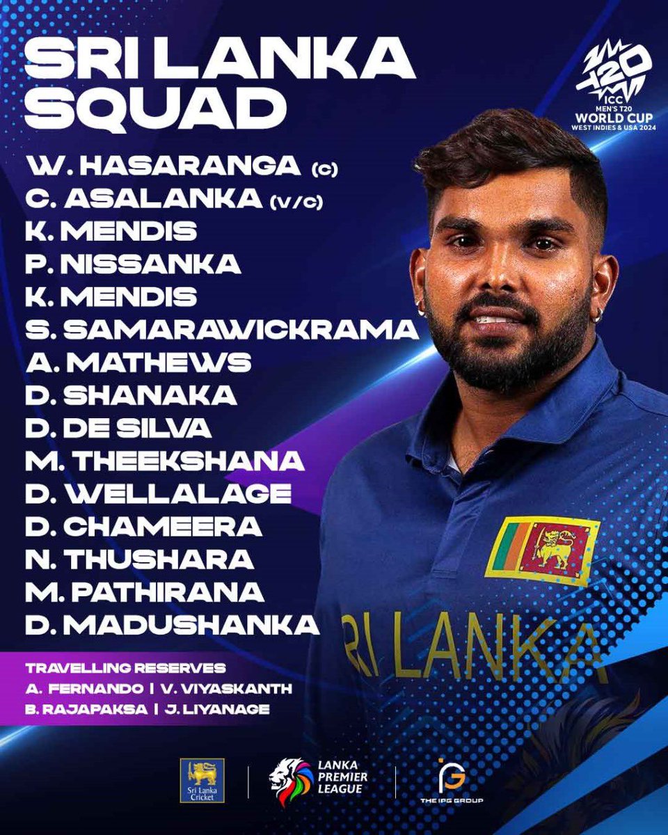Hasaranga to lead Sri Lanka in the most anticipated event of the year! Here’s the full lineup for the T20 World Cup.

#LPL2024 #LPLT20 #LankaPremierLeague #T20WorldCup #SriLankaCricket