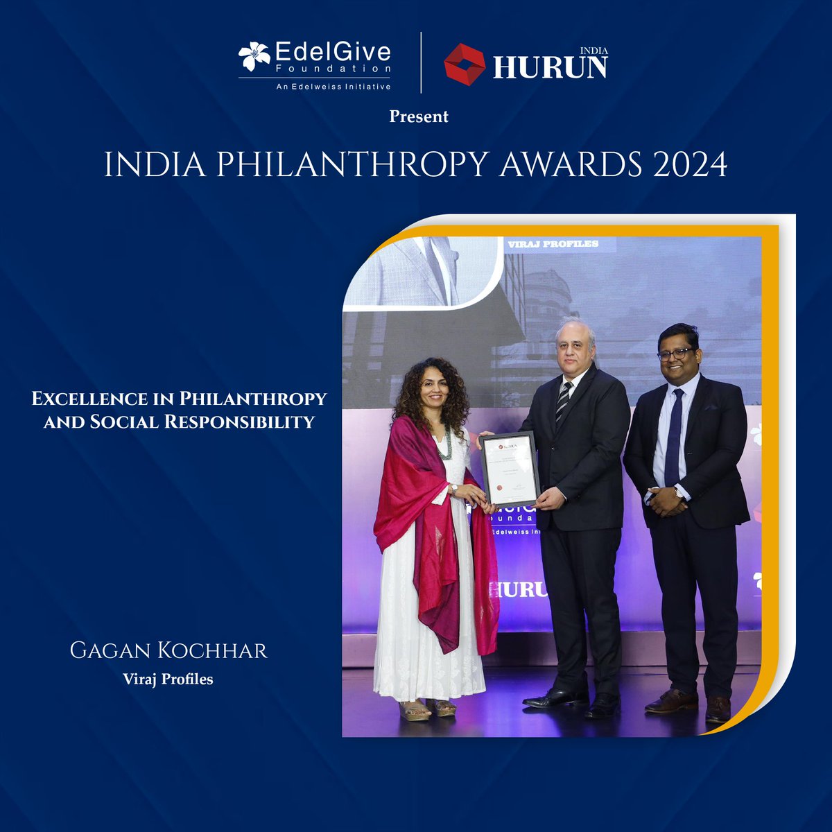 Gagan Kochhar on behalf of Neeraj Kochhar, Viraj Profiles receiving the Excellence in Philanthropy and Social Responsibility. #IndiaPhilanthropyAwards2024 #PhilanthropyIndia #GivingBackIndia #CelebrateGiving #IndiaGives #IPALive #HonoringHeroes #SocialImpactIndia