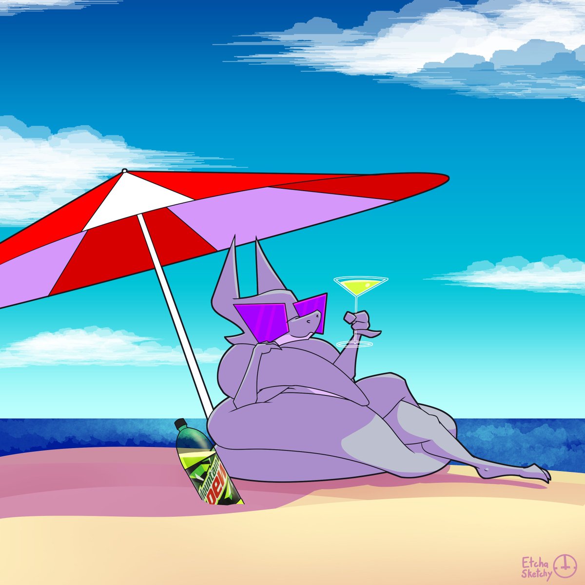 Only the finest of beverages for a reclining kobold on the beach!