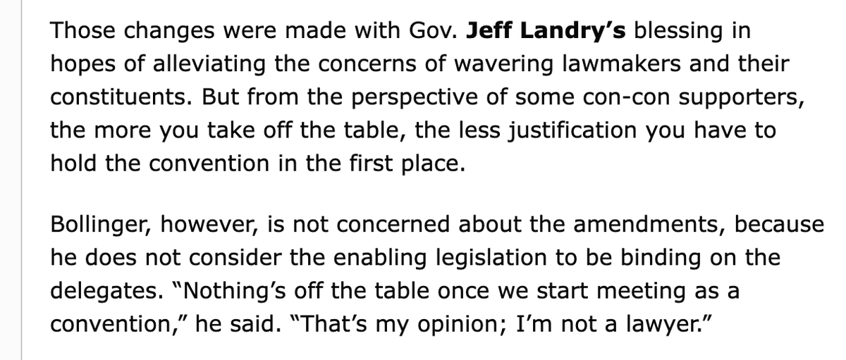 JSODonoghue's tweet photo. GOP donors Lane Grigsby and Boysie Bollinger aren't concerned about the restrictions placed on the constitutional convention in the enabling legislation passed by the House. 

They don't think they're enforceable, per @LaPoliticsNow. #lalege #lagov https://t.co/yUoG9J87nC