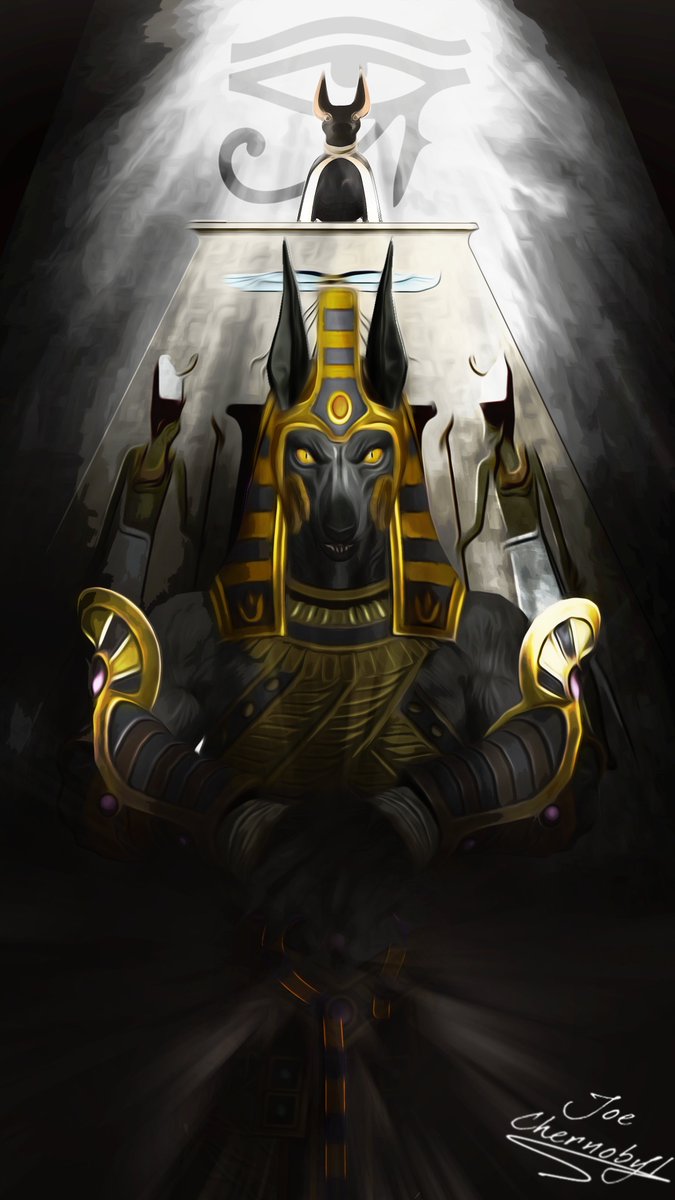 Anubis, the god who ushered souls into the afterworld, weighed them to determine their final destination. Not only concerned with souls, Anubis was also known as an embalmer.

🎨JoeChernobyl @ DeviantArt

#egyptianmythology #mythology