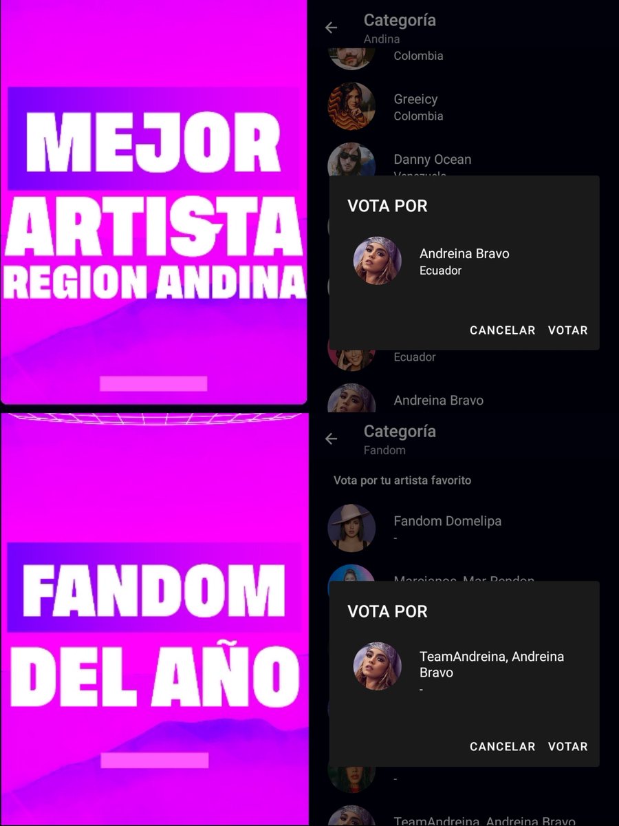 antho_plaza5's tweet photo. Ya pueden empezar a votar por #AndreinaBravo en los @lospremiosheat en las categorías de:
~Mejor Artista Región Andina
~Fandom del año

Los votos son diarios, A VOTAR!! https://t.co/WZYhxYSYOv
