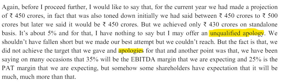 Topline doubled in 1 year (no small feat) but fallen short of their target by 5% and chairman of the company is apologizing, says a lot about the pedigree of the promoter.

#zentec