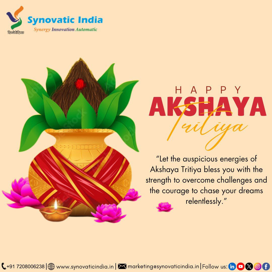 Wishing everyone a very joyous Akshaya Tritiya! May this auspicious day bring you boundless blessings, prosperity, and happiness. May it mark the beginning of a new chapter in your life, filled with success, wealth, and eternal joy. #AkshayaTritiya!
#SynovaticIndia