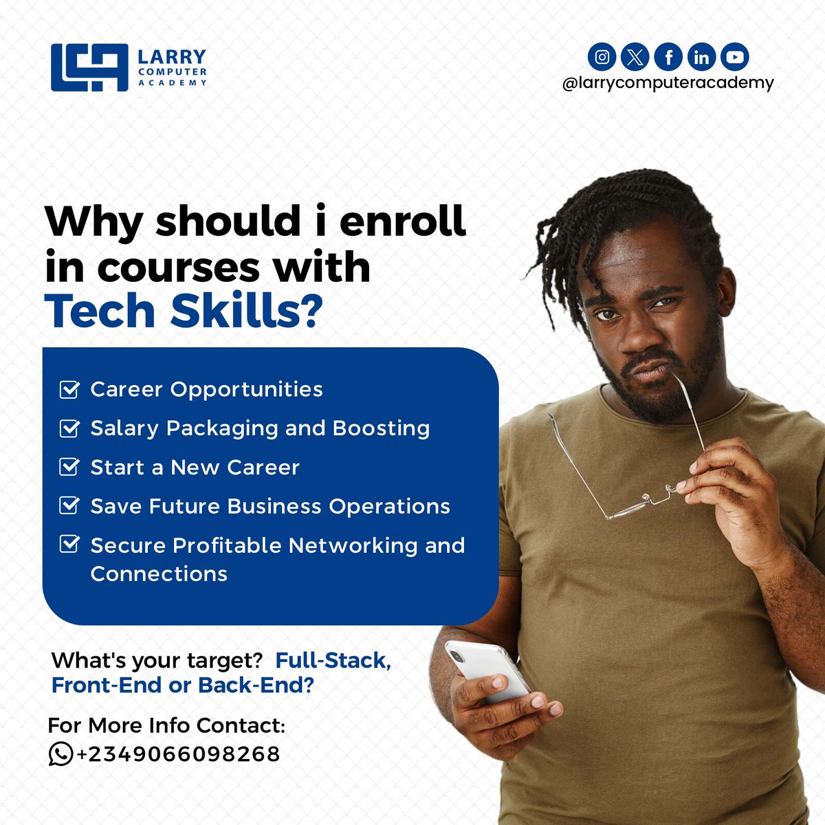 Want a high-paying tech career in Nigeria? 🇳🇬 We can help you pick the perfect course! 
DM for more information. 

#TechLife #NigeriaJobbers #ITCourses #ITSkillsGuide #Careerguide #2024PayingSkills #Datasciencecourse #Dataanalysiscourses #WebDevelopmentcourse #Softwaredevelopment