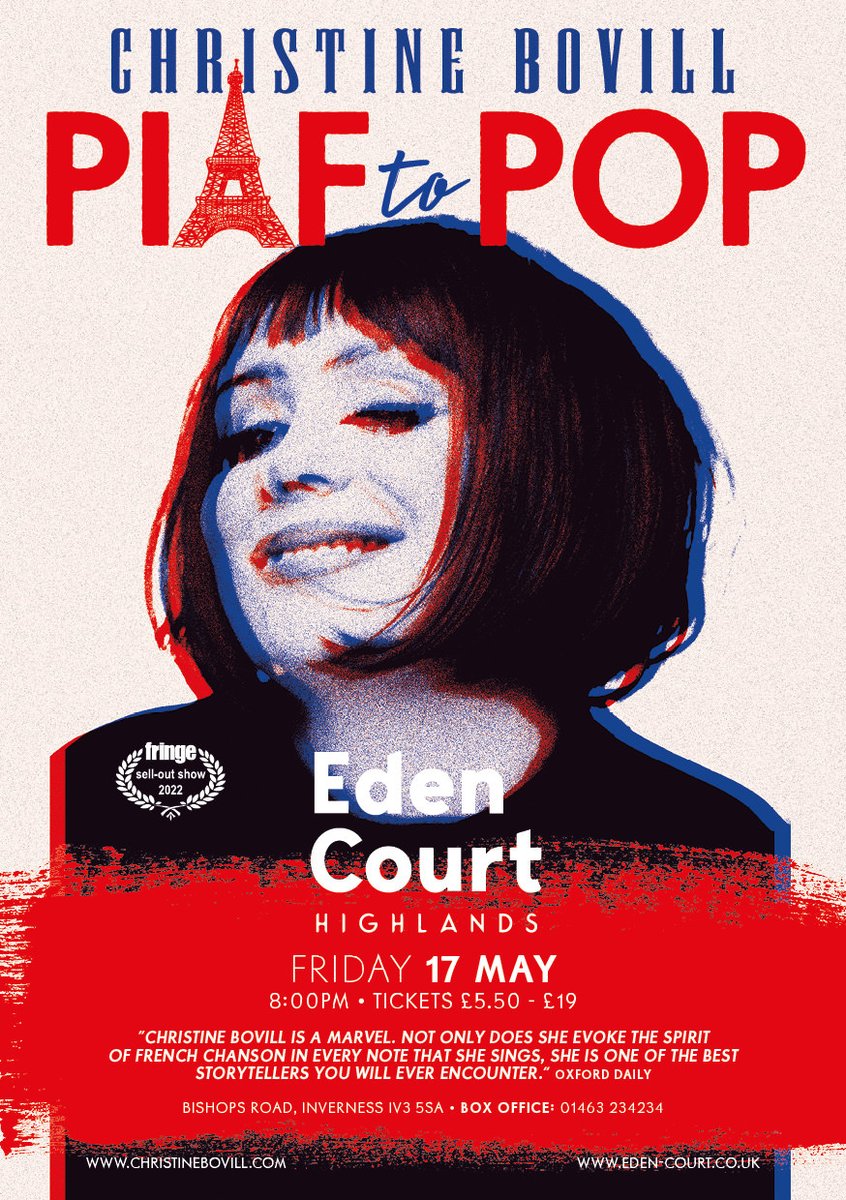 A week today I bring ⭐️⭐️⭐️⭐️⭐️PIAF TO POP to @EdenCourt Piaf! Beatles! Gainsbourg! Francoise Hardy! Sinatra! Jacques Brel..........