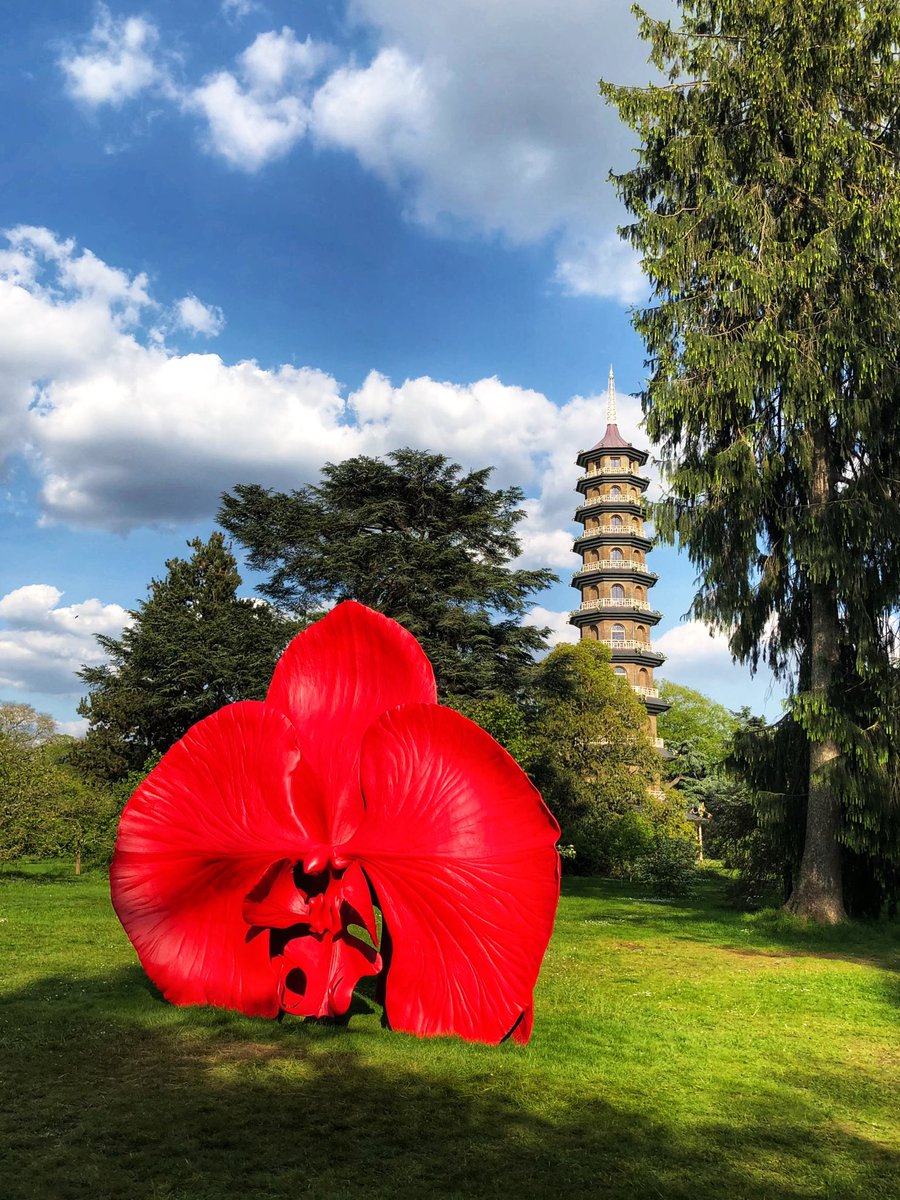 The Great Pagoda at Kew Gardens with a spectacular Marc Quinn sculpture of an orchid in front of it. So picturesque. @kewgardens #kewgardens #pagoda #sculpture #marcquinn @visitrichmond #richmond