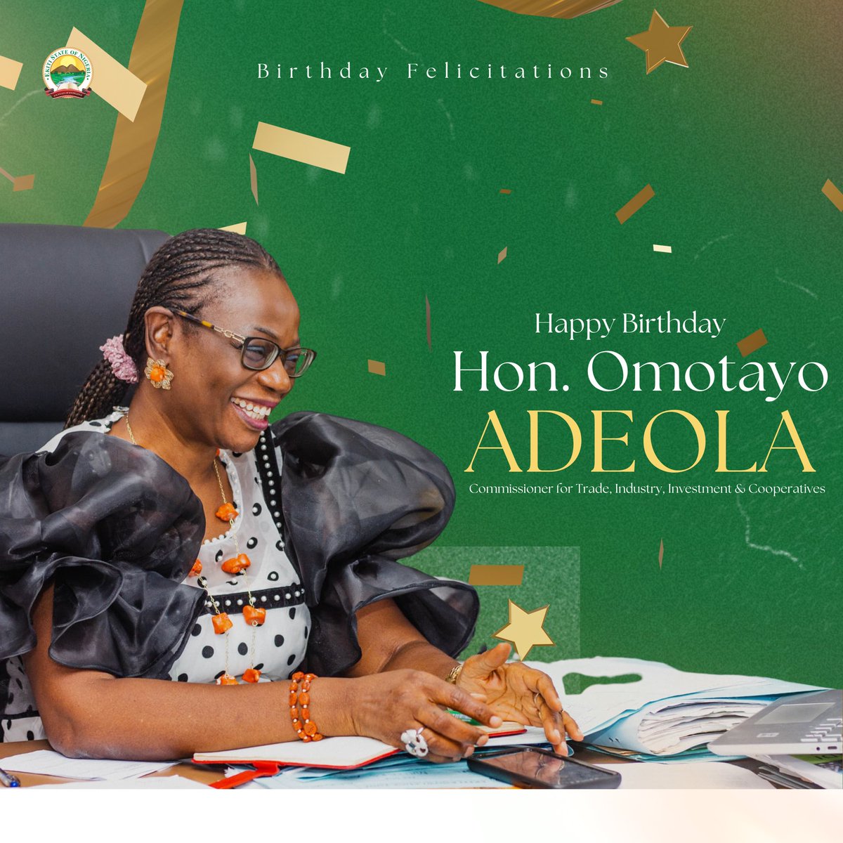 𝐁𝐢𝐫𝐭𝐡𝐝𝐚𝐲 𝐅𝐞𝐥𝐢𝐜𝐢𝐭𝐚𝐭𝐢𝐨𝐧𝐬 🎉 Today, we celebrate a Visionary Leader! Happy Birthday Honourable Commissioner @tayoadeola_ Your relentless efforts in advancing the economic development of Ekiti State do not go unnoticed. Cheers to greater heights.