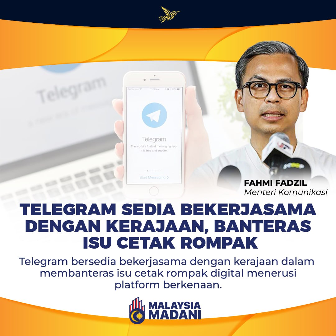 Telegram dan Kerajaan kerjasama banteras isu cetak rompak...
@MalaysiaMadani @DemiRakyatCH @fahmi_fadzil @komunikasi_gov