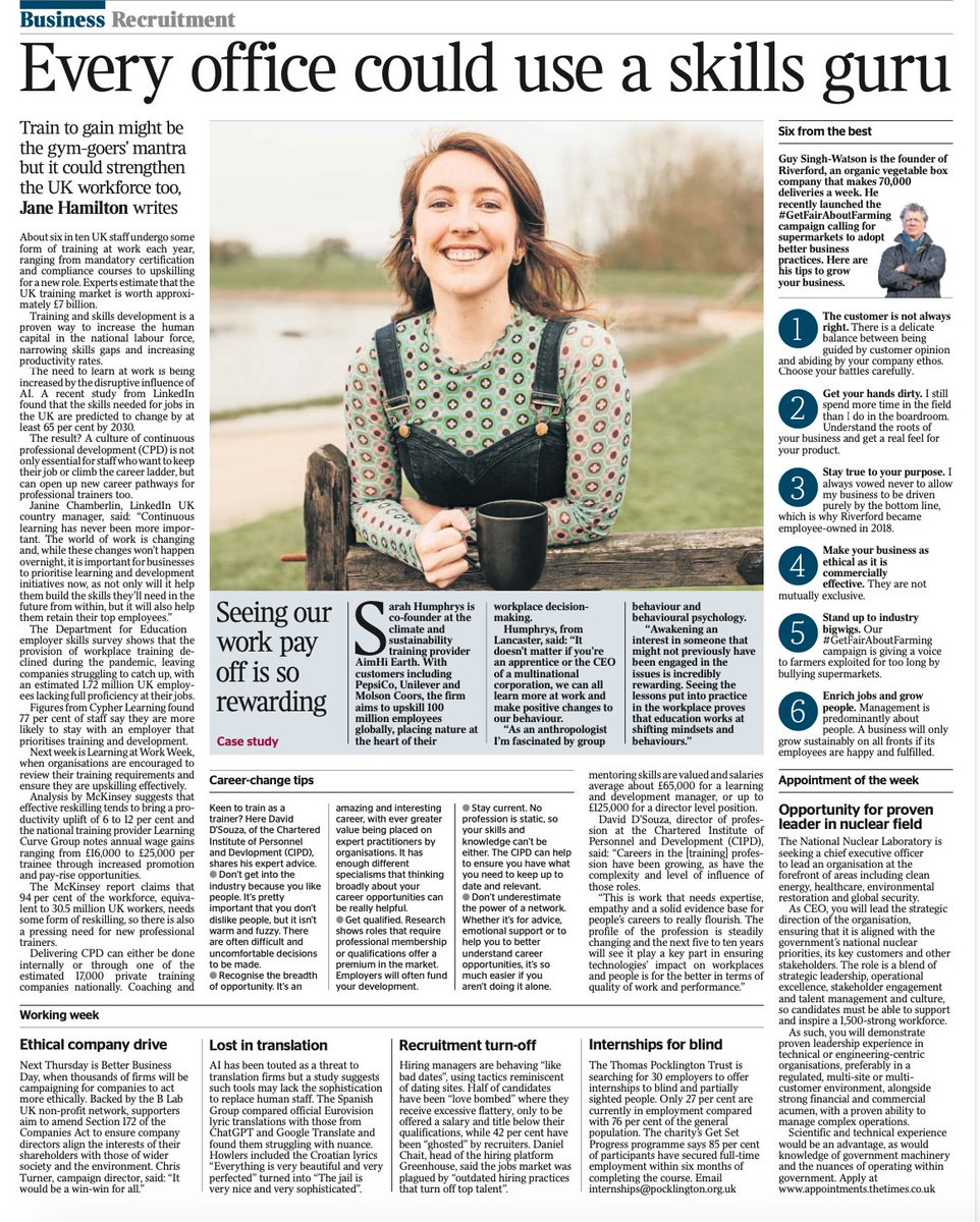 JJhamilton's tweet image. 👩‍💼 Good Morning. Want to keep your job? Here's why upskilling at work is essential. My @thetimes appointments page today, with thanks to the @CIPD &amp;amp; @AimHiLive #Careers  #JaneonJobs
thetimes.co.uk/article/every-…