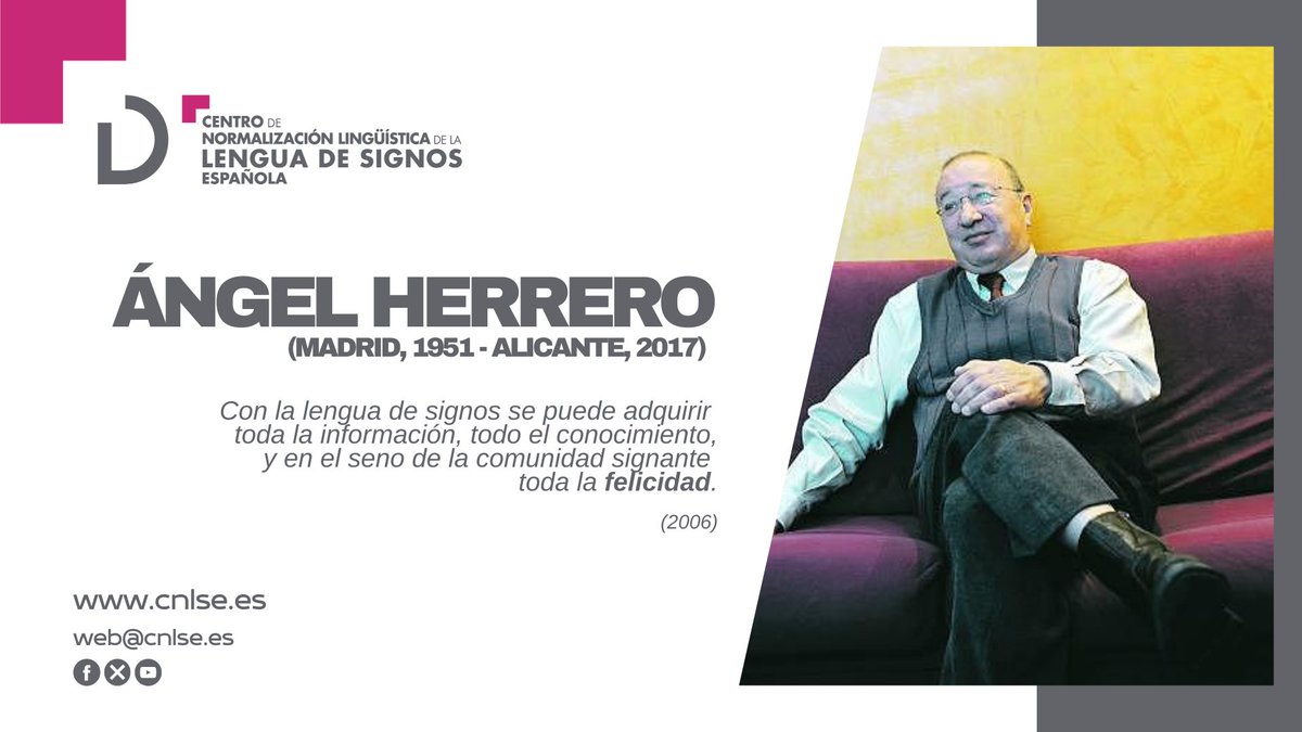 CNLSE's tweet image. Mañana, 11 de mayo, se celebra el aniversario del fallecimiento de Ángel Herrero, reconocido lingüista que realizó estudios muy importantes sobre la lengua de signos española #LSE.

Os invitamos a conocer su obra aquí 📚➡️ cnlse.es/es/recursos/in…