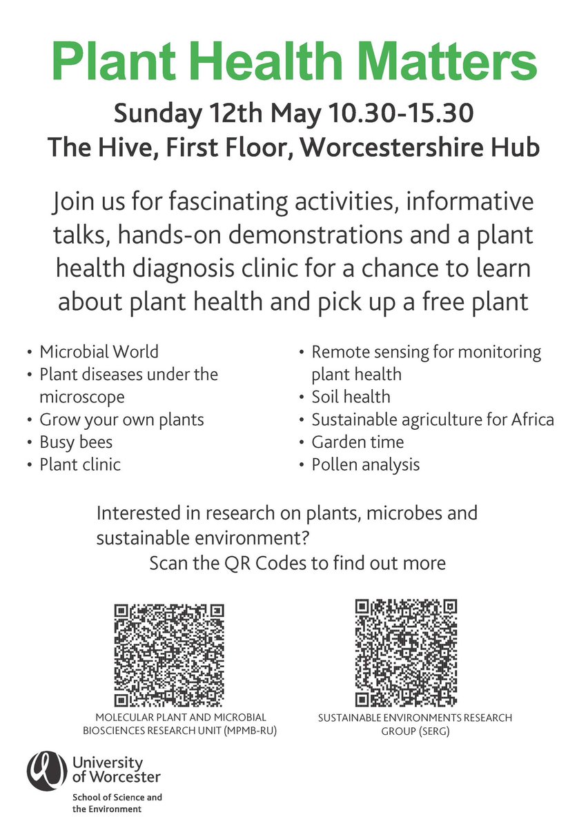 We are committed to Plant Health and Sustainability <a href="/worcester_uni/">University of Worcester</a>   We’re out of the lab and in front of the public on Sunday. Come and join us at The Hive #PlantDiseases #microbes #biodiversity