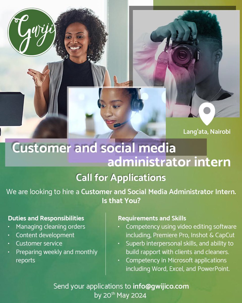 Gwiji for Women is looking to hire a Customer and Social Media Intern to help in cleaning order management, and developing social media content.

#applynow
