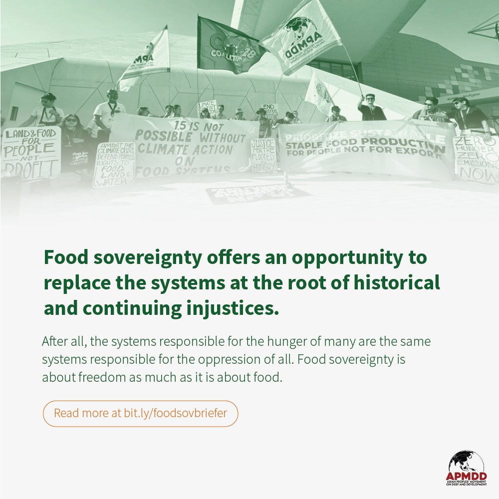 Food sovereignty offers us a way out of not only unfit-for-purpose food systems, but also the oppressive and extractive world systems at the root of the multiple crises faced by Asia and the Global South. Read more about #FoodSovereignty here: bit.ly/foodsovbriefer