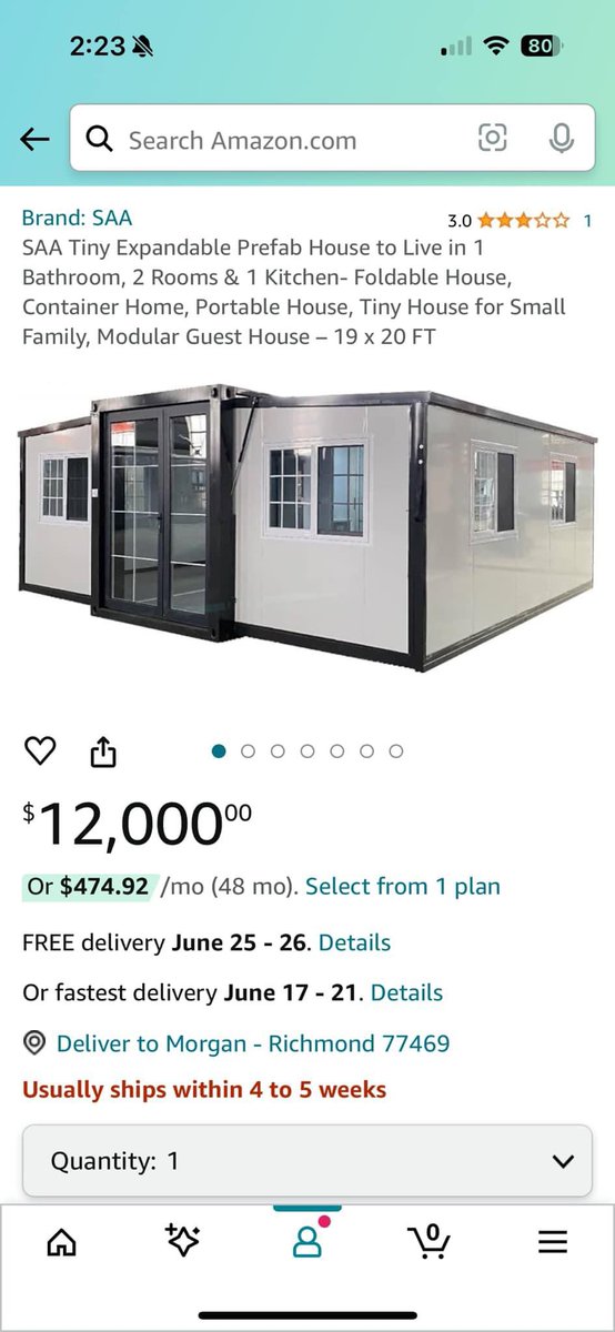 LustSierra's tweet photo. Hear me out. Everybody is complaining about bills now a days, but Amazon has a mini house for 12k and if you do a payment plan it’s $474 a month 🤷🏾‍♀️ just saying https://t.co/A3s2lHOPCY