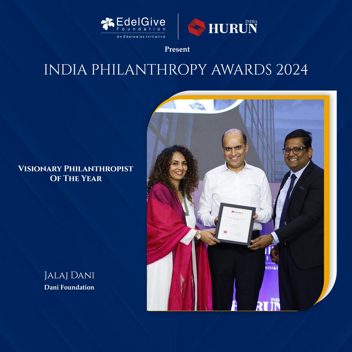 Jalaj Dani, Dani Foundation receiving the Visionary Philanthropist Of The Year. #IndiaPhilanthropyAwards2024 #PhilanthropyIndia #GivingBackIndia #CelebrateGiving #IndiaGives #IPALive #HonoringHeroes #SocialImpactIndia