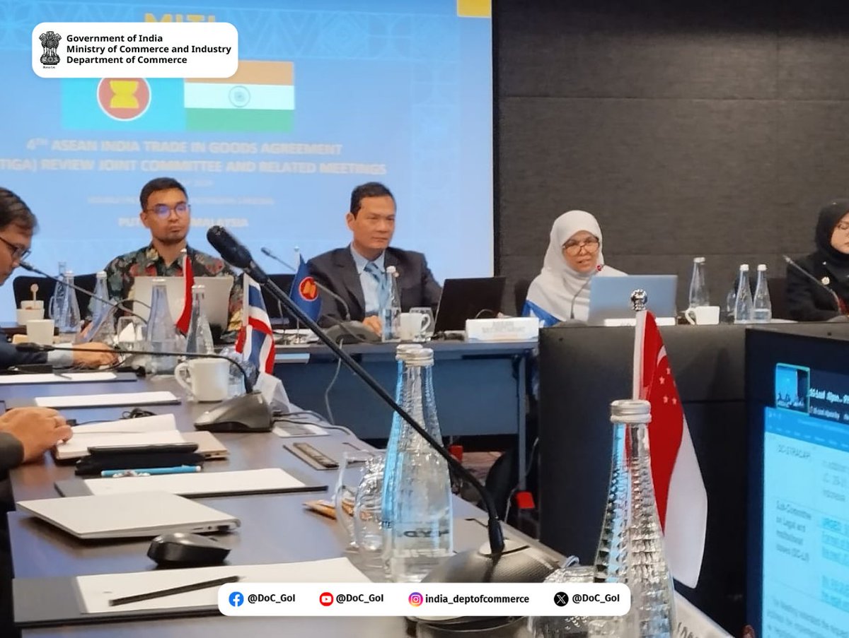 4th AITIGA Joint Committee meeting for review of ASEAN-India FTA from 7-9 May 2024 in Putrajaya, Malaysia concluded successfully. The discussion will be taken forward in the next round scheduled from 29-31 July in Jakarta, Indonesia. #DoC_GoI