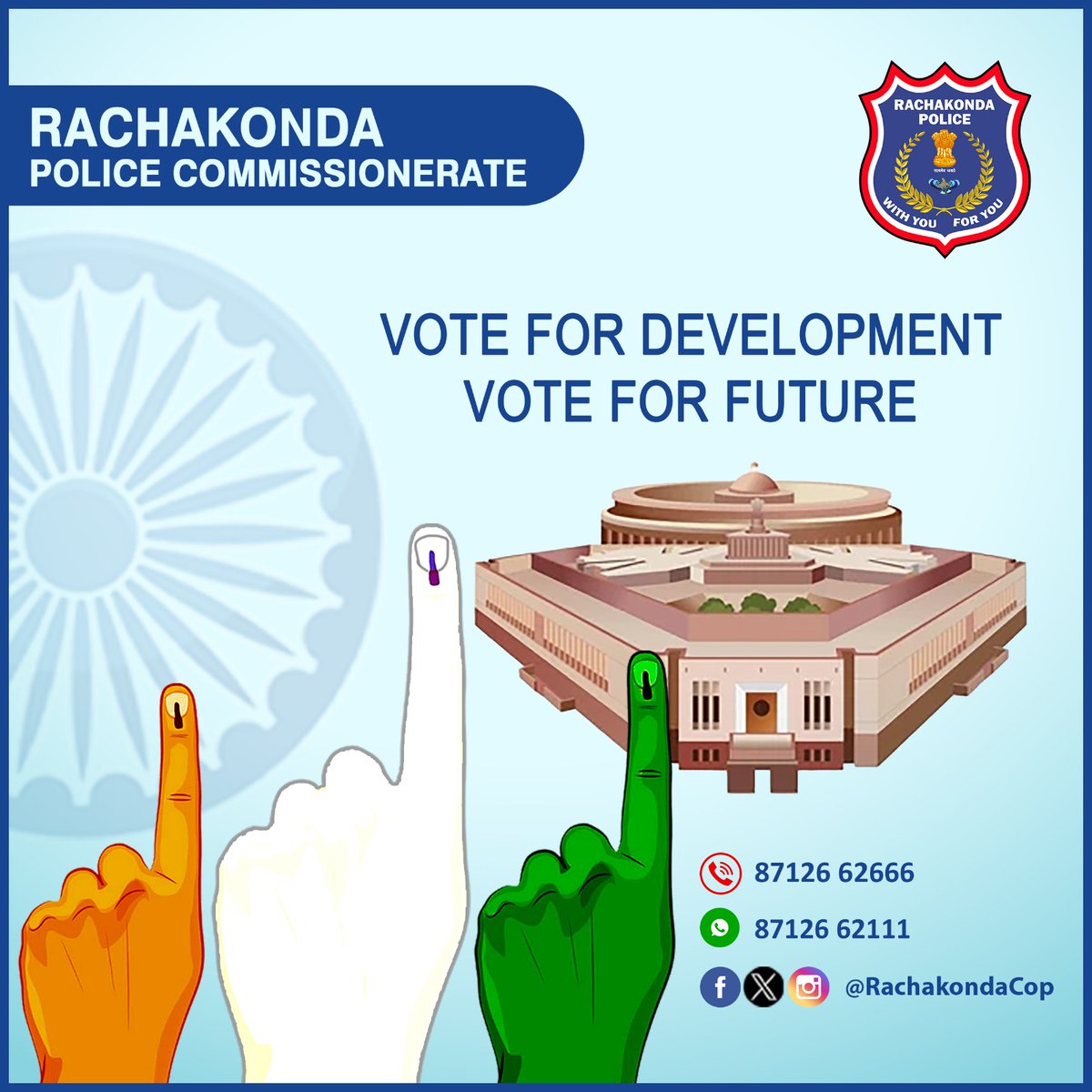 #Vote for Development #Vote for Future In a democracy, the right to #Vote is the highest privilege and the most #Sacred_Duty. #LokSabhaElections2024 #Elections2024 #RachakondaPolice @TelanganaCOPs @TelanganaDGP @CEO_Telangana @ECISVEEP @DcpMalkajgiri @DCPLBNagar @DcpBhongir…