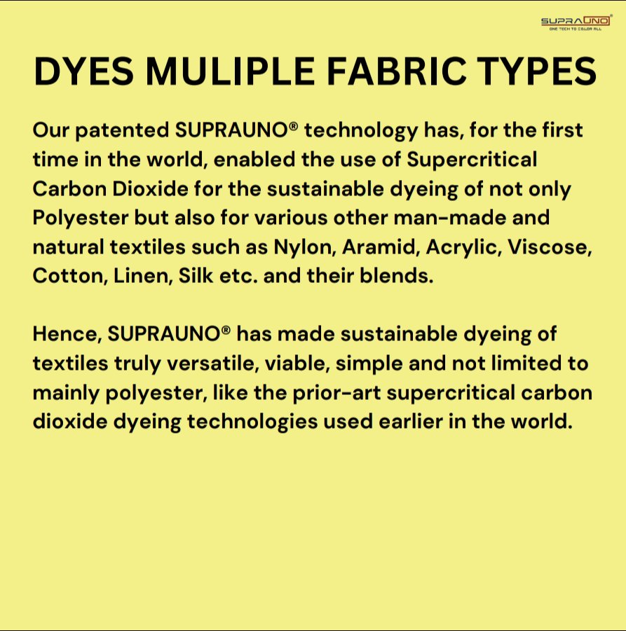 suprauno's tweet photo. 🌍Revolutionizing Textile Dyeing with SUPRAUNO®!

Check out the advantages of using SUPRAUNO® waterless dyeing and finishing technology!

Read more here - https://t.co/FWlAcLPxYU

#waterlessdyeing #innovation #sustainable #ecofriendly #textiles #technology #suprauno https://t.co/WTRRJv0KeG