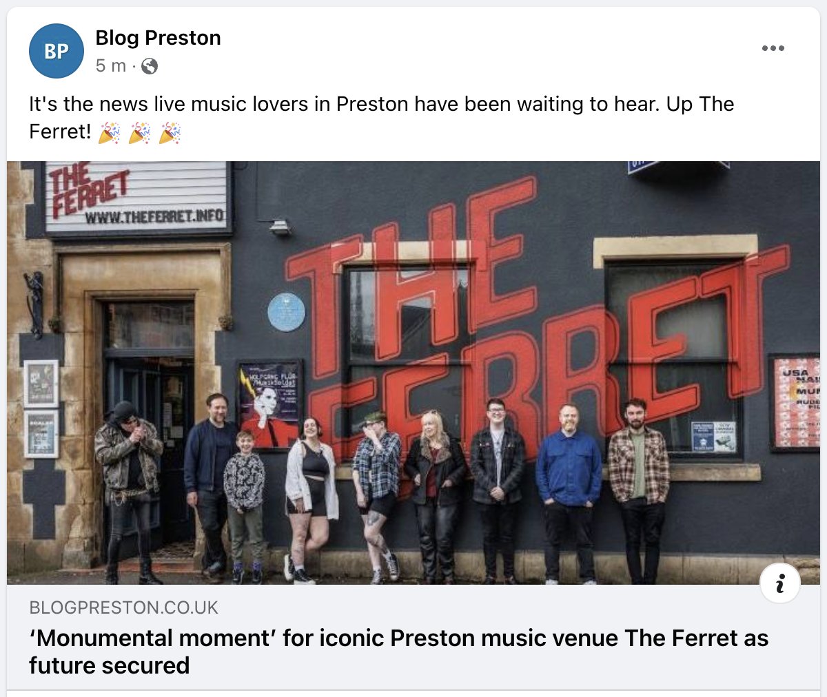 We did it! After months of work behind the scenes, today we can announce #WeSavedTheFerret! Thanks to our friends @musicvenueprop & @musicvenuetrust, @prestoncouncil, @ace_national & ALL OF YOU for donating / investing in / supporting The Ferret through the last couple of years.